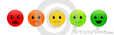 Rating of customer service satisfaction. Feedback concept. Quality control. Colored emoji from good to bad Vector Illustration